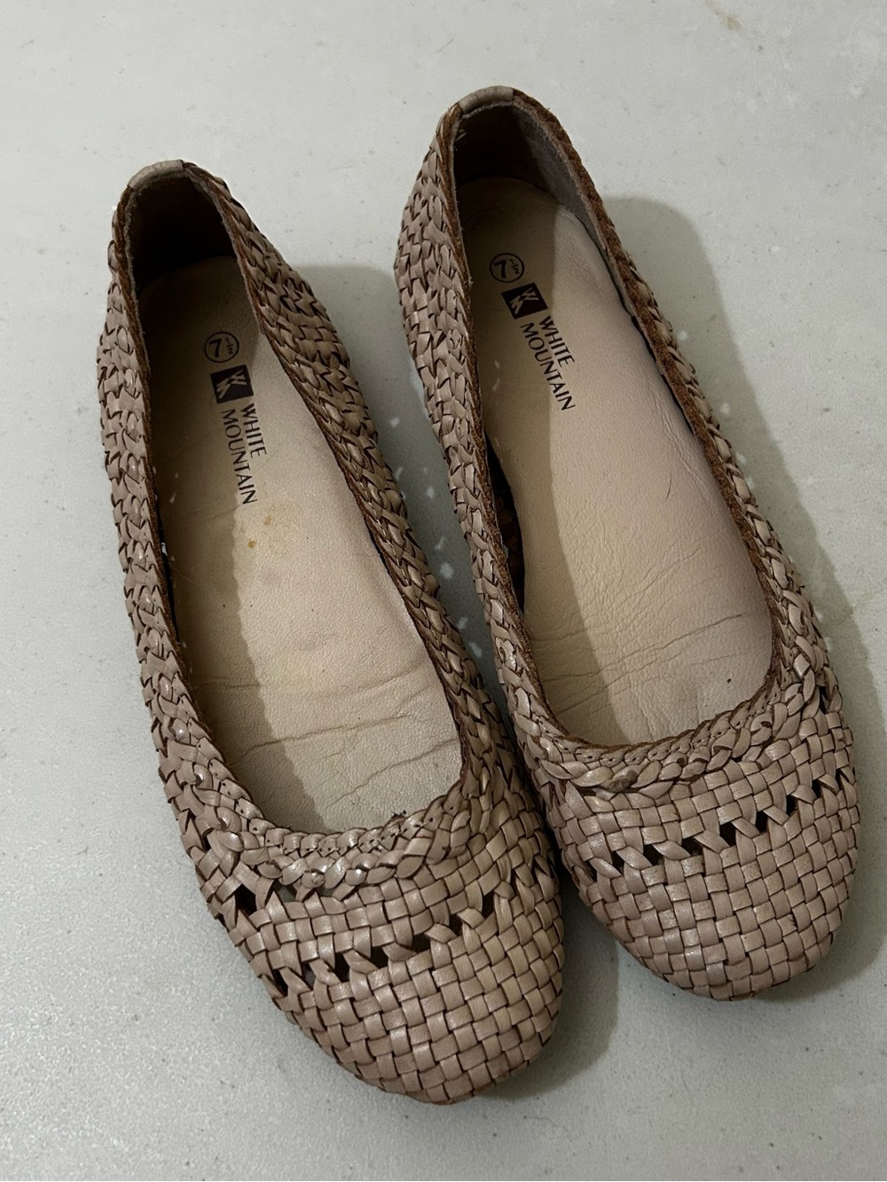 White Mountain Beige Woven Leather Slip-On Comfort Ballet Flats Womens 7.5